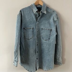 Bardot Stretch Denim button down shirt Ladies size 8 large Blue medium wash